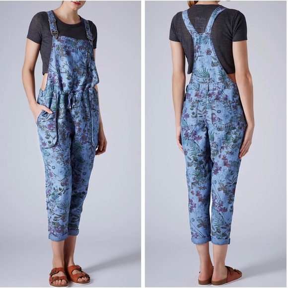 Topshop Moto Blue Floral Print Overall 